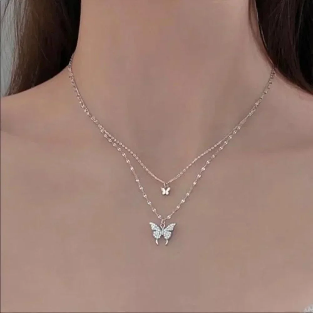 BUTTERFLY 18K ROSE GOLD NECKLACE, NICE NECKLACE, CUTE NECKLACE - Picture 3 of 4